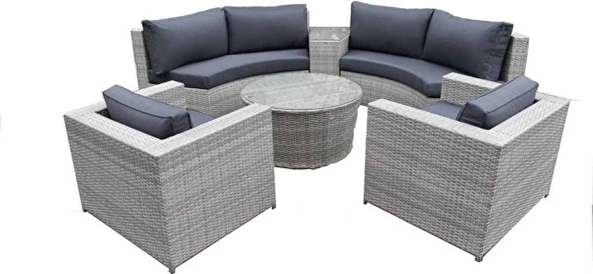 savvy wicker diningset 6 delig met donkergrijze kussens