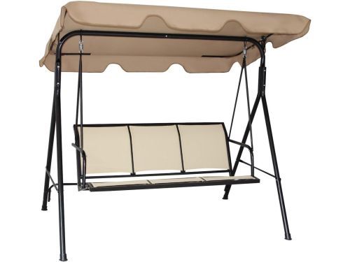 Schommelbank tuinschommel schommelbank ligstoel met zonnedak 3-zits (lichtbruin) (beige)