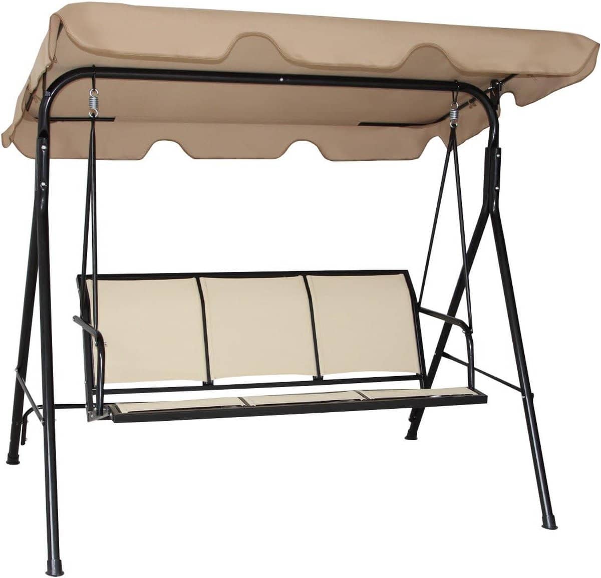 schommelbank tuinschommel schommelbank ligstoel met zonnedak 3 zits (lichtbruin) (beige)