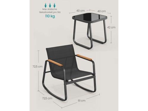 Schommelstoel Balkonset ABTkantoor - 2-Persoons Tuinmeubelset Zwart met Tafel