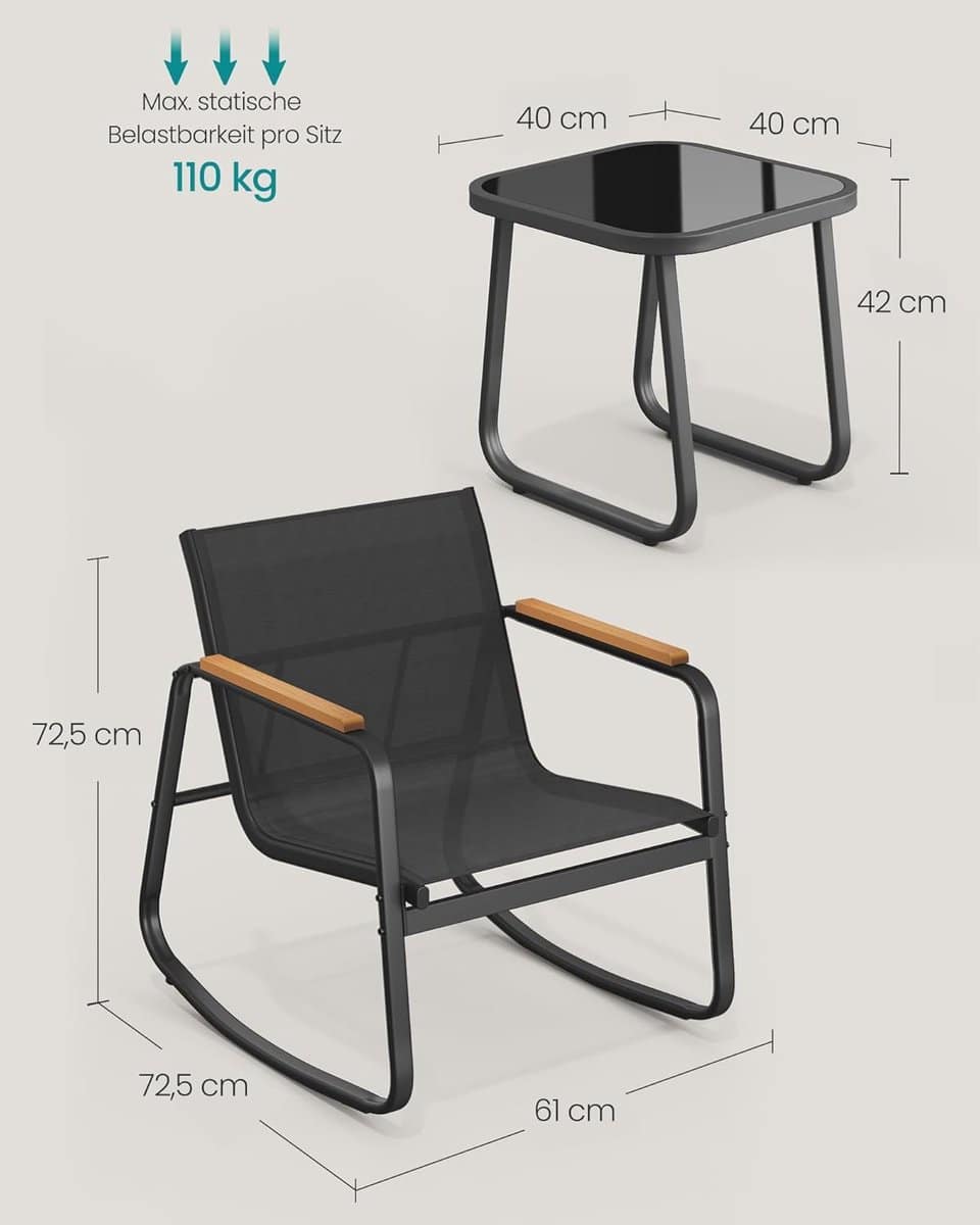 schommelstoel balkonset abtkantoor 2 persoons tuinmeubelset zwart met tafel