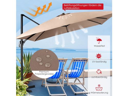 SEO-geoptimaliseerd): Zweefparasol 300x300 cm Vierkant - 360° Draaibaar, Kantelbaar