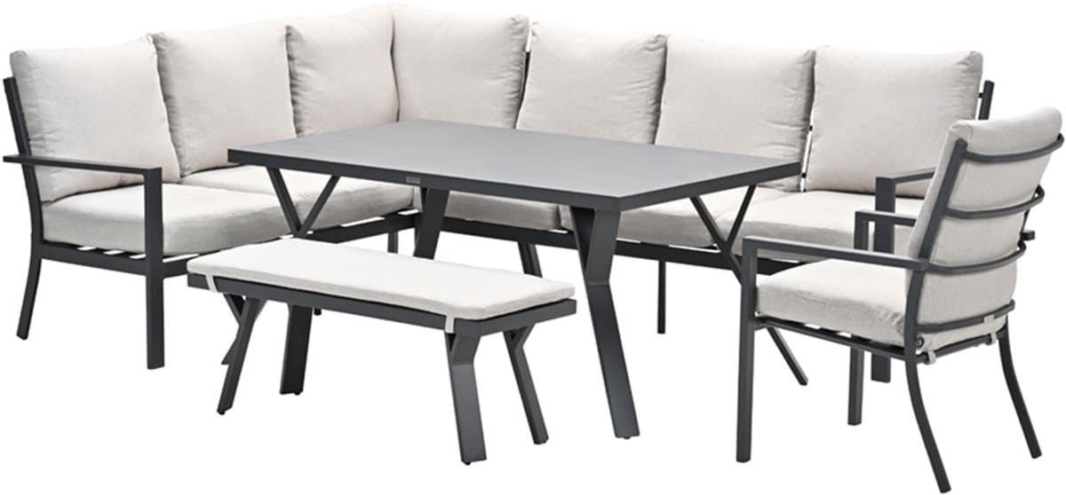 sergio aluminium lounge diningset 8 persoons links zand