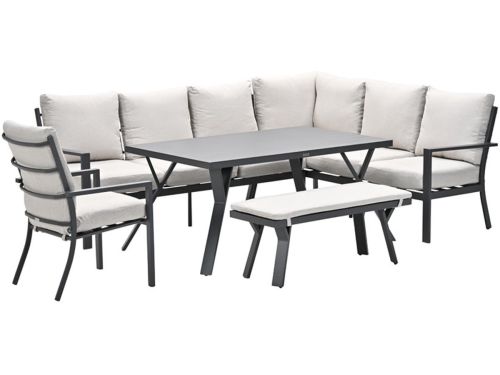 Sergio aluminium lounge-diningset - 8-persoons - rechts - zand