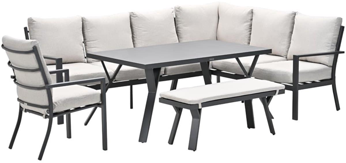 sergio aluminium lounge diningset 8 persoons rechts zand