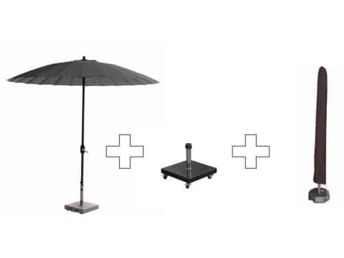 Set ronde Manilla parasol - met voet en hoes
