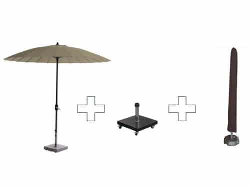 Set ronde Manilla parasol - met voet en hoes
