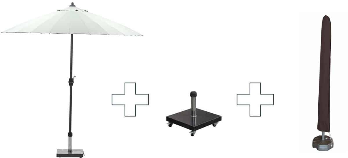 set ronde manilla parasol met voet en hoes