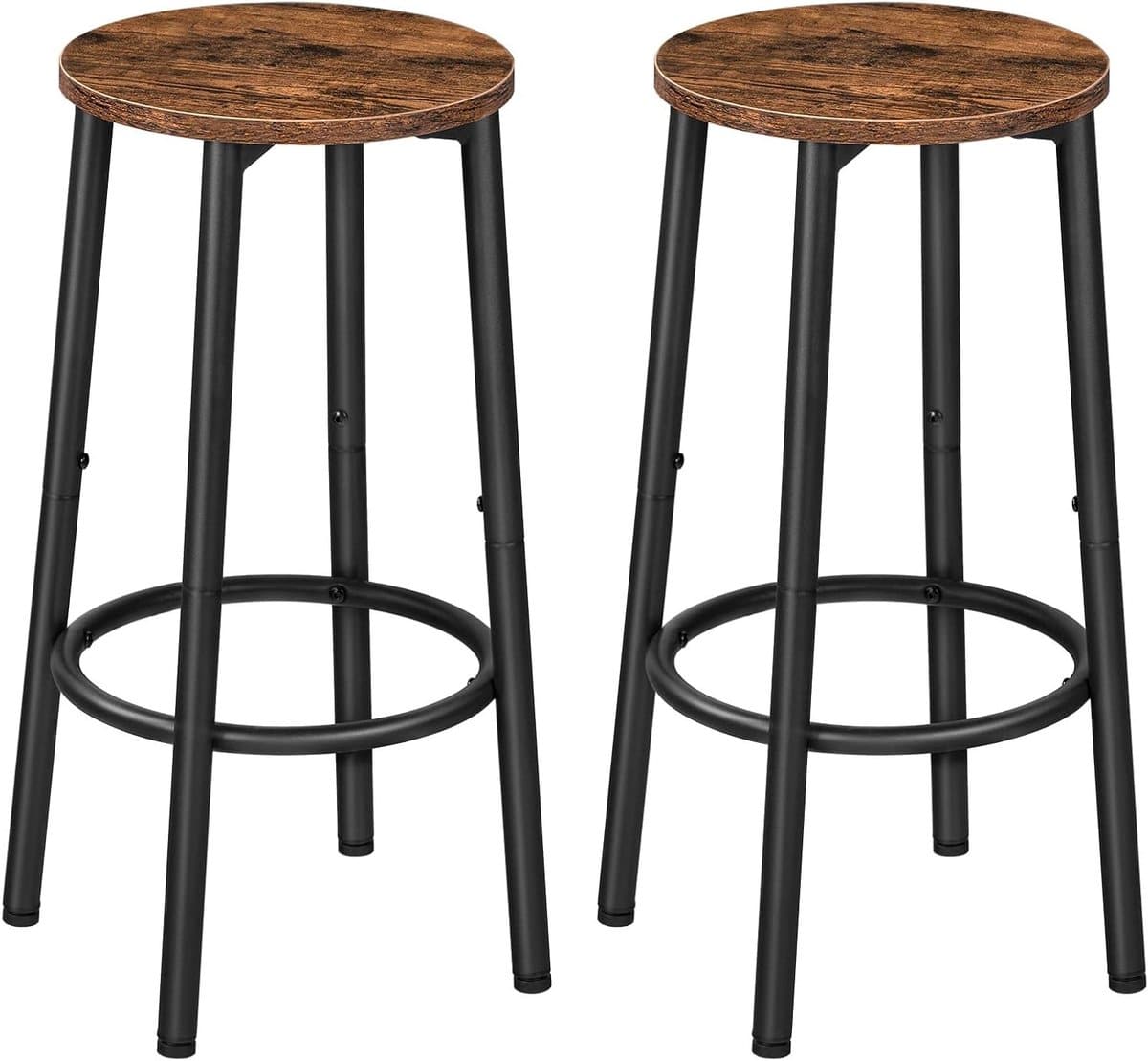 set van 2 barstoelen voor ontbijt, ronde barkrukken met voetsteun
