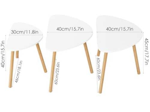 Set van 3 Bijzettafels voor Woonkamer en Tuin - Wit