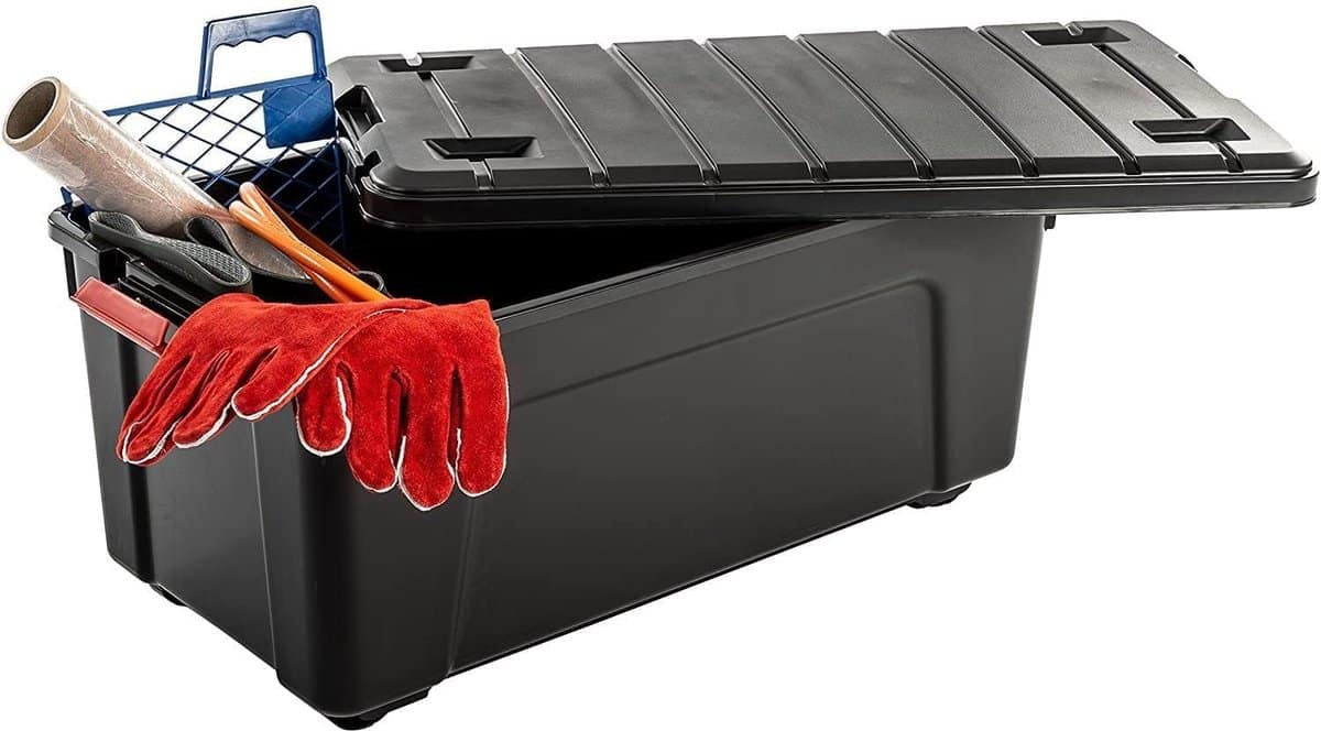 set van 3 opbergdozen, doe het zelf, 75 l, met wielen en