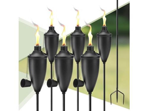 Set van 6 metalen tuinfakkels met 3-polige grondpen voor terras