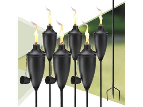 Set van 6 metalen tuinfakkels met 3-polige grondpen voor terras