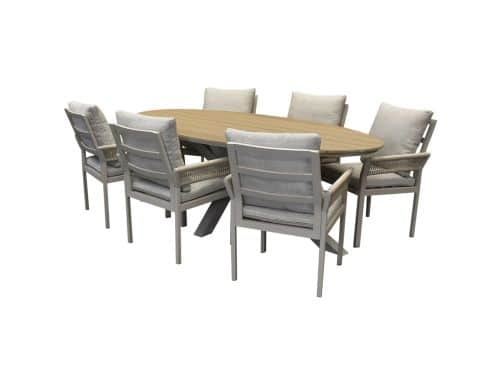 Showroommodel Saigon Salvador dining tuinset ovaal 220x115xH75 cm 7 delig polywood zand