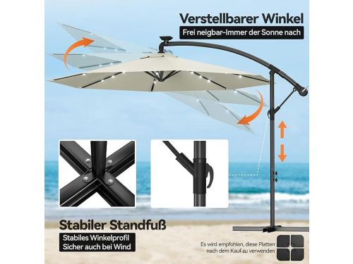 Solar LED Aluminium Zweefparasol 300 cm - Depauwonen Luxe Tuin
