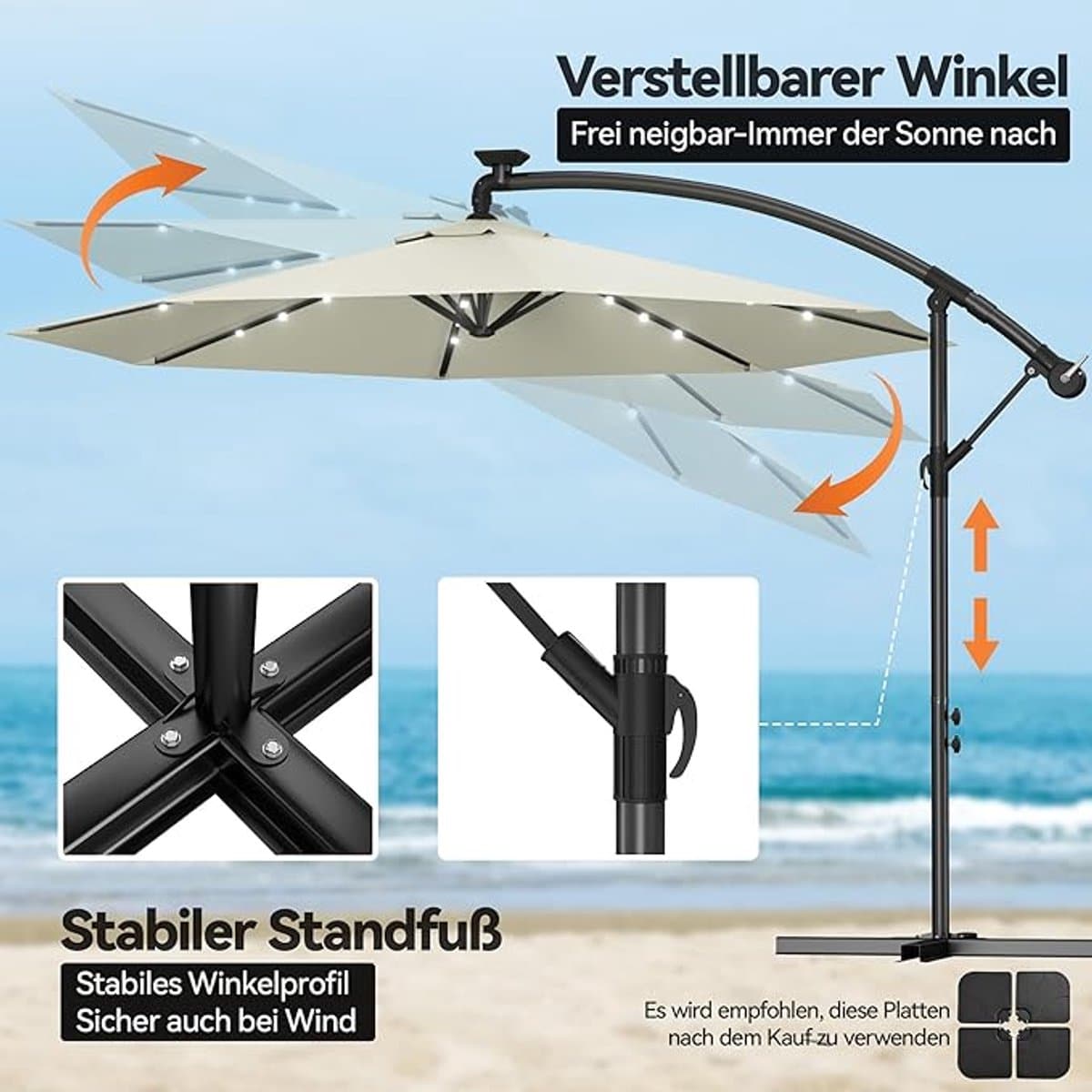 solar led aluminium zweefparasol 300 cm depauwonen luxe tuin