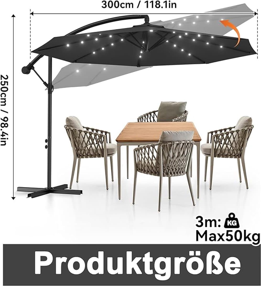 solar led aluminium zweefparasol 300 cm depauwonen luxe tuin