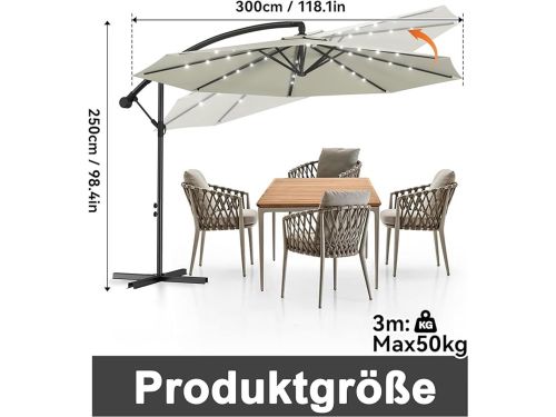 Solar LED Aluminium Zweefparasol 350 cm - Depauwonen Luxe Tuin