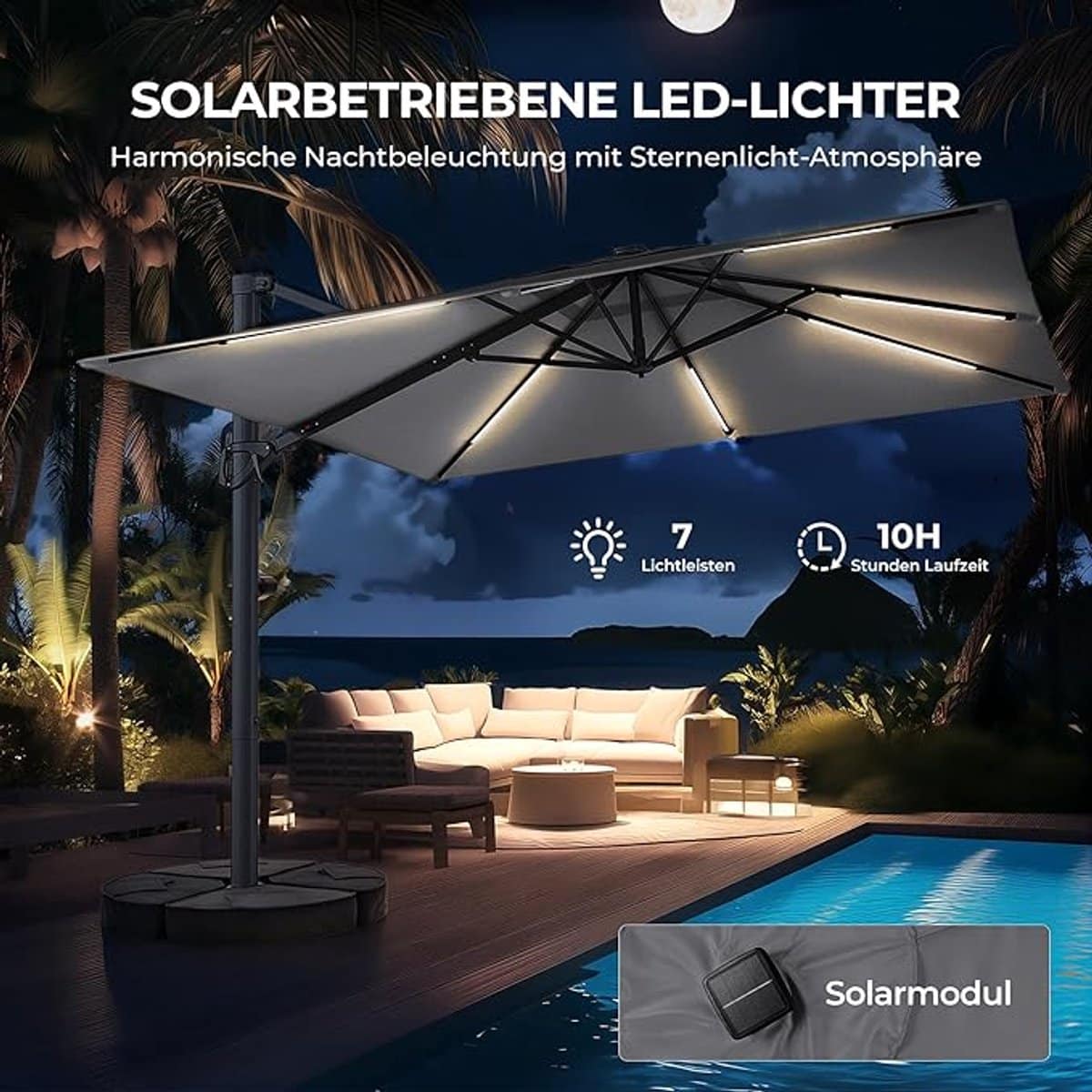 solaris royal led zweefparasol 300 x 300 cm