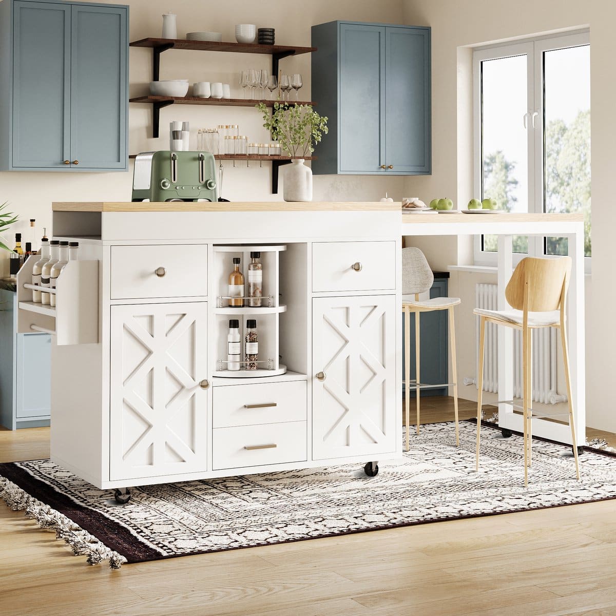 stilvora bartafel met uitschuifbaar blad en wielen voor keuken