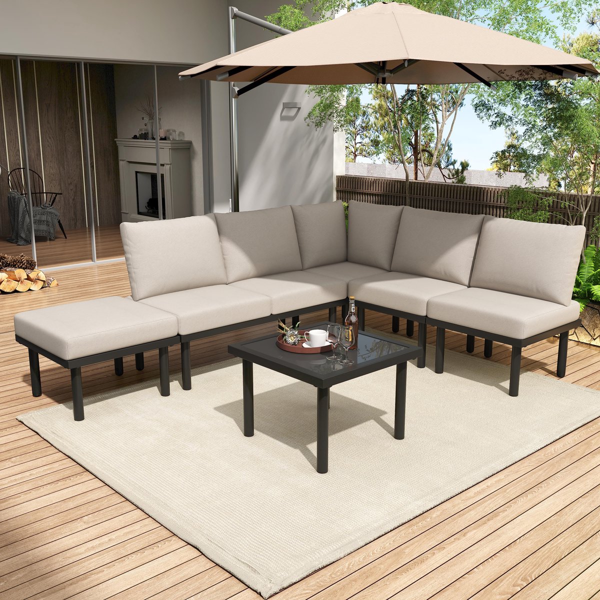 stilvora loungestoelset 6 delig met salontafel en kussens