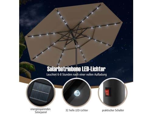 Stokparasol met LED verlichting op zonne-energie - Depauwonen 300 cm