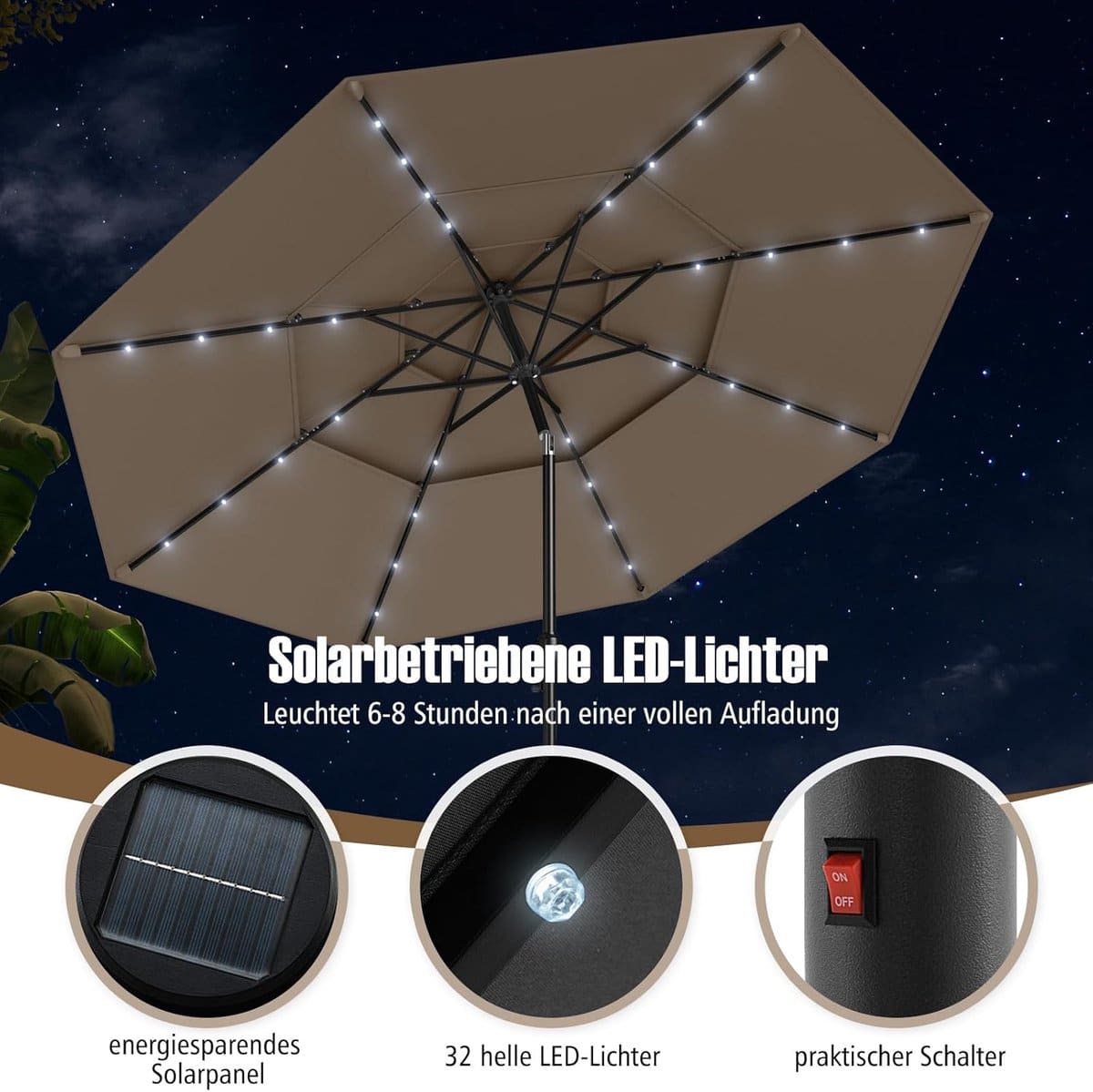 stokparasol met led verlichting op zonne energie depauwonen 300 cm