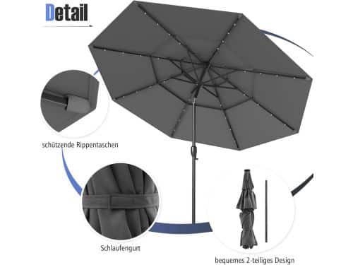 Stokparasol met LED verlichting op zonne-energie - Depauwonen 300 cm