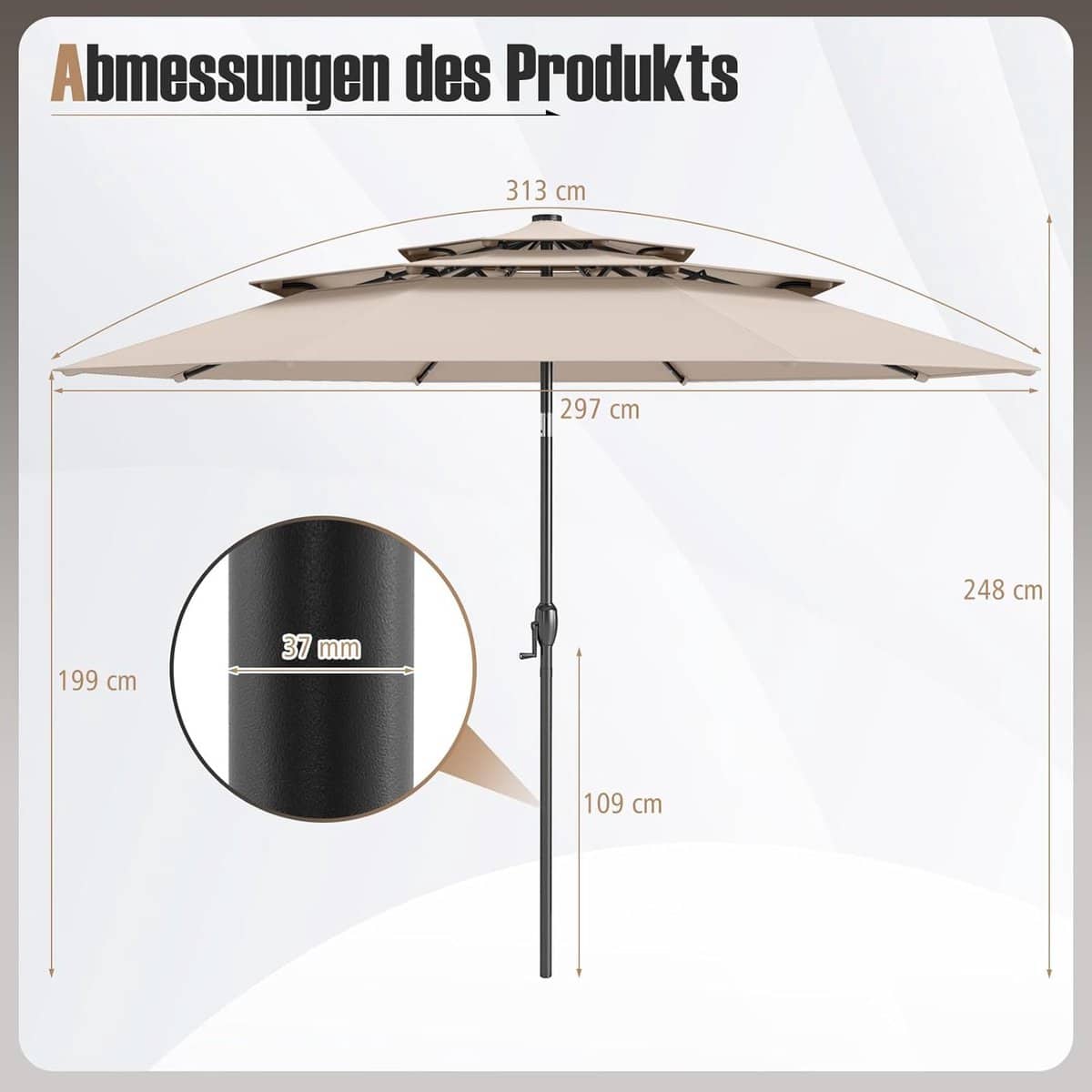 stokparasol met led verlichting op zonne energie depauwonen 300 cm