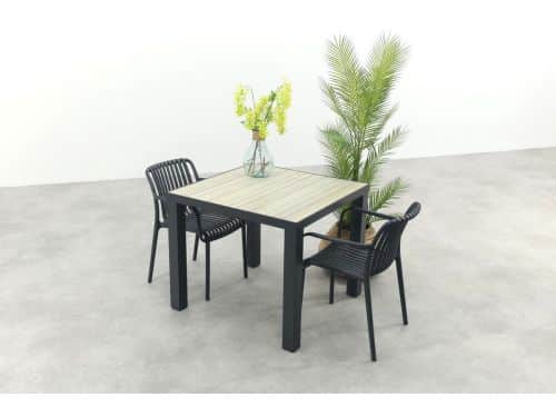 Stripe/Nola stapelbare tuinset 90x90 cm. - Antraciet/Houtlook