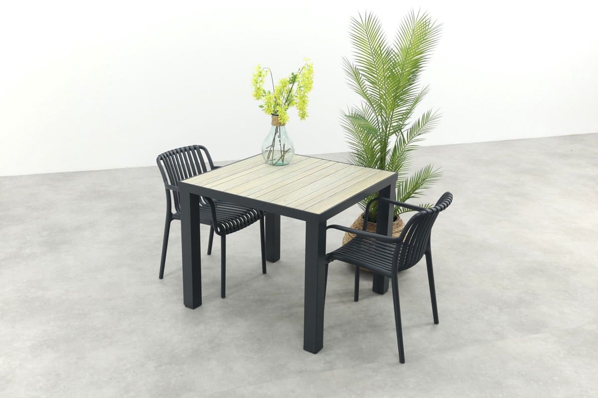 stripe/nola stapelbare tuinset 90×90 cm. antraciet/houtlook
