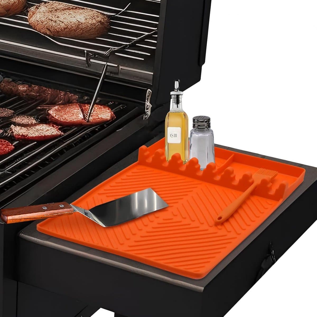 stunq® silicone grill mat voor gasgrill bijzettafel, bbq keukentafelmat oranje