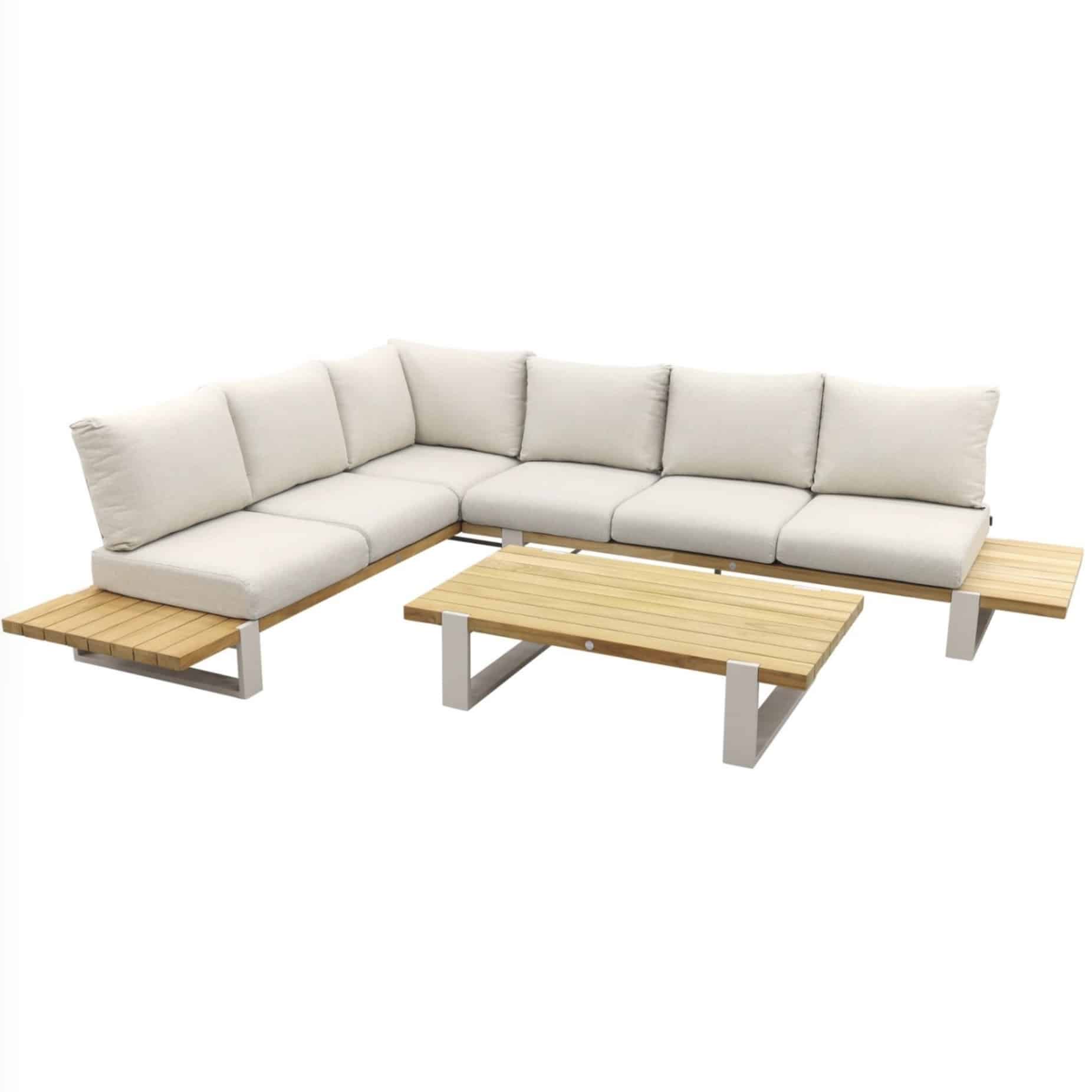 suns nardo hoek loungeset 3 delig naturel mixed weave / camel sand teak