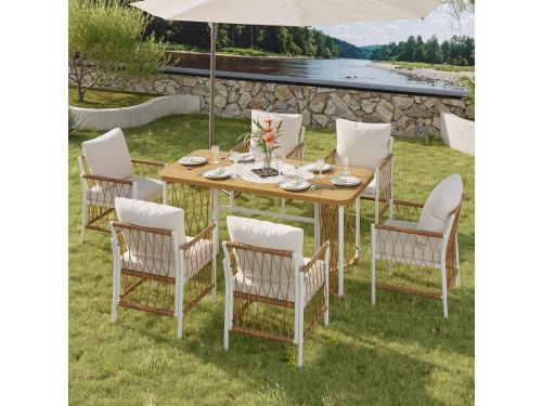 Sweiko Tuin Dining loungeset - Eettafel + 6 fauteuils