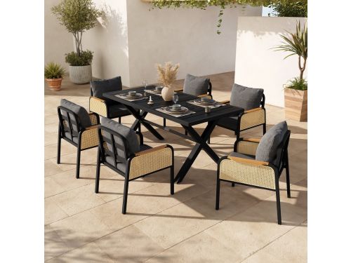 Sweiko Tuin dining loungeset - Eettafel + 6 fauteuils