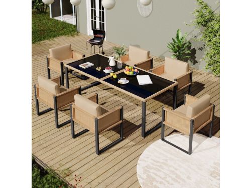 Sweiko Tuin Dining loungeset - kunstrattan - Eettafel + 6