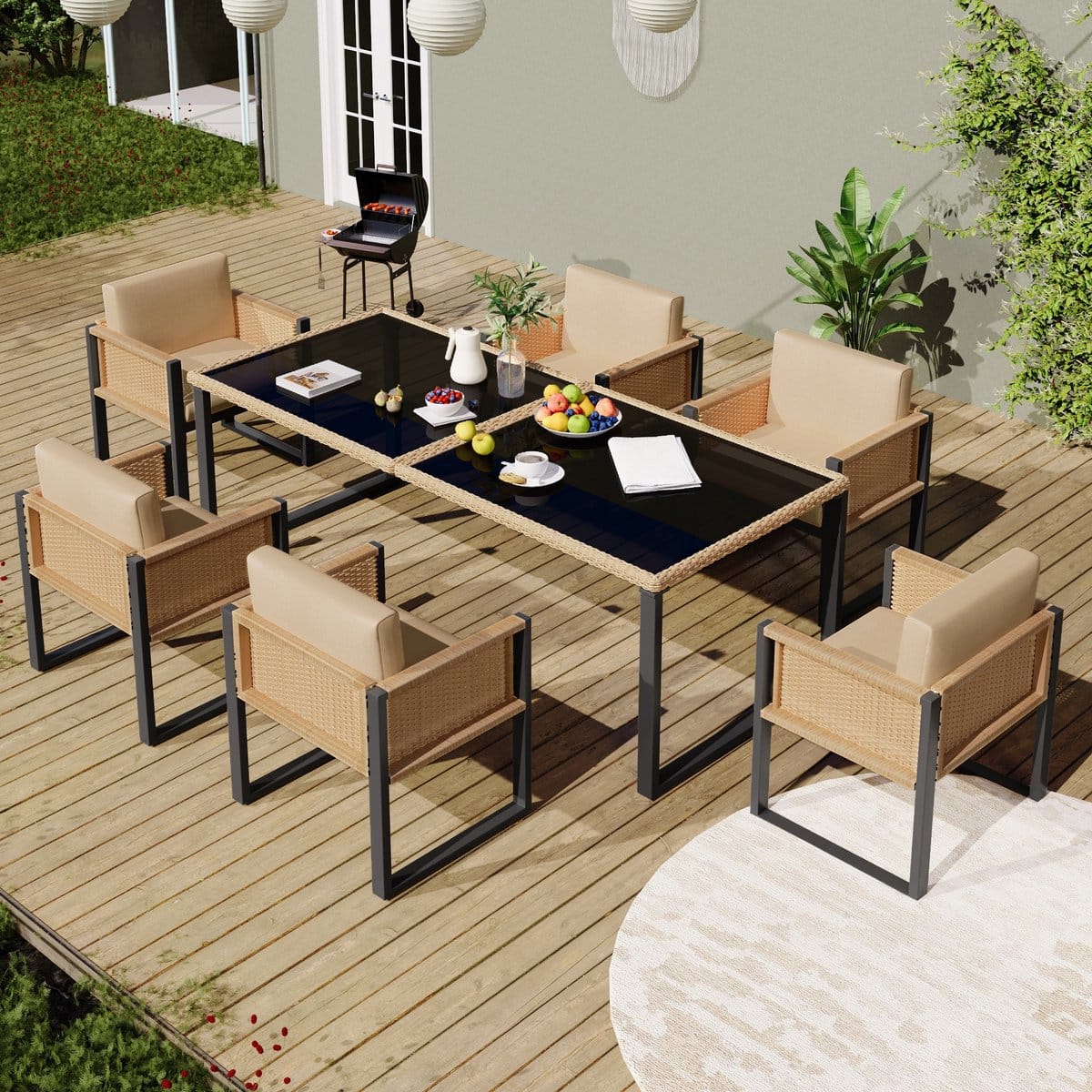 sweiko tuin dining loungeset kunstrattan eettafel + 6