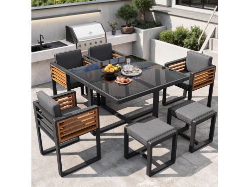 Sweiko Tuin diningset - Eettafel + 4 fauteuils - Inclusief