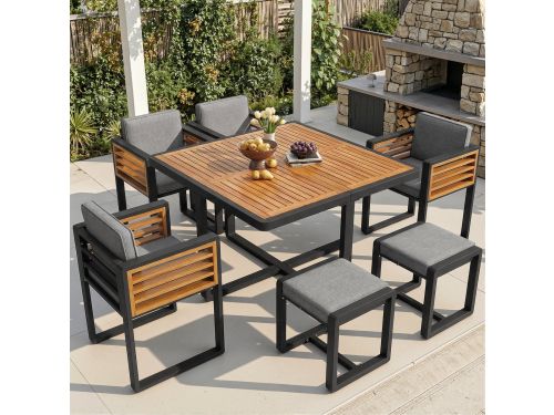Sweiko Tuin diningset - Eettafel + 4 fauteuils - Inclusief