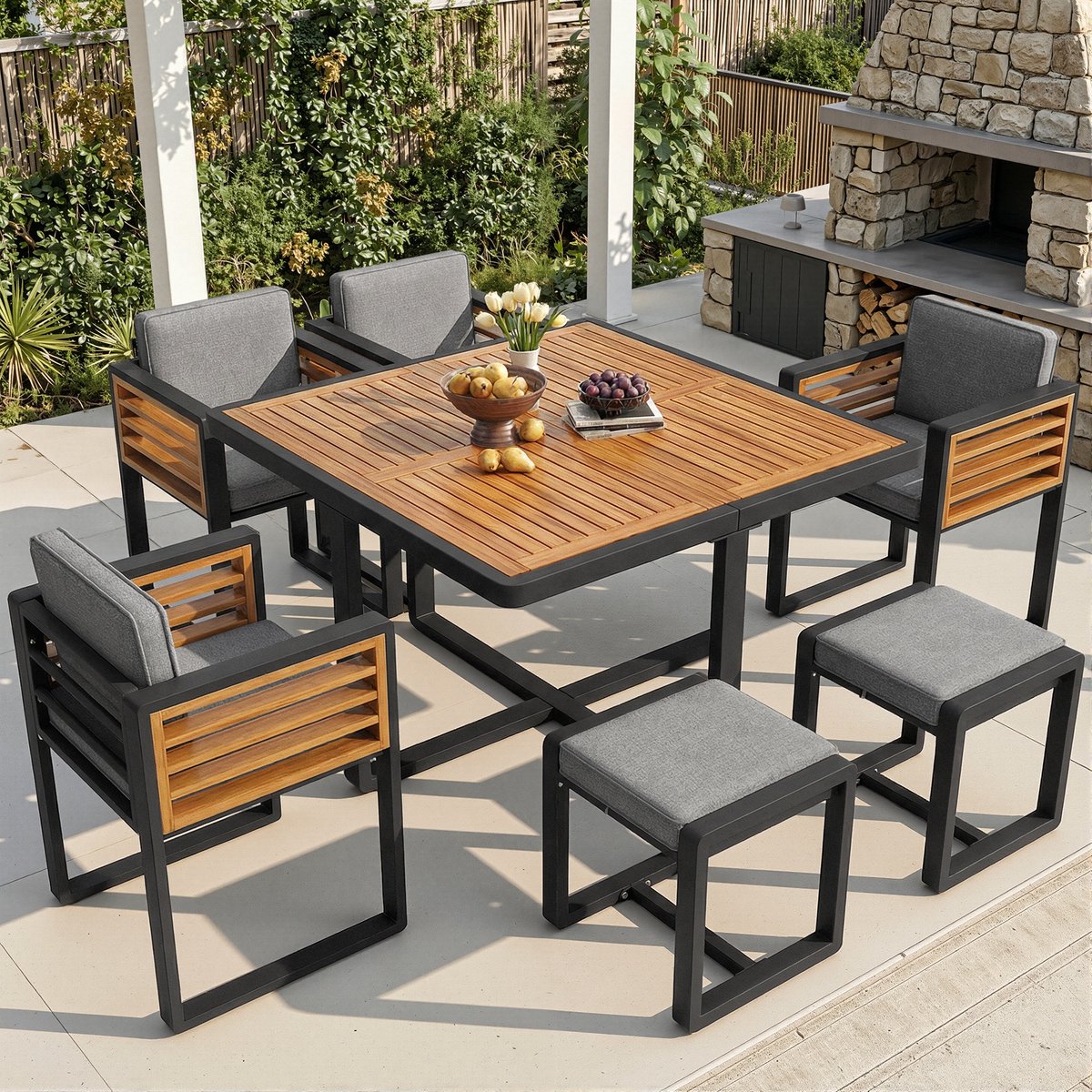 sweiko tuin diningset eettafel + 4 fauteuils inclusief