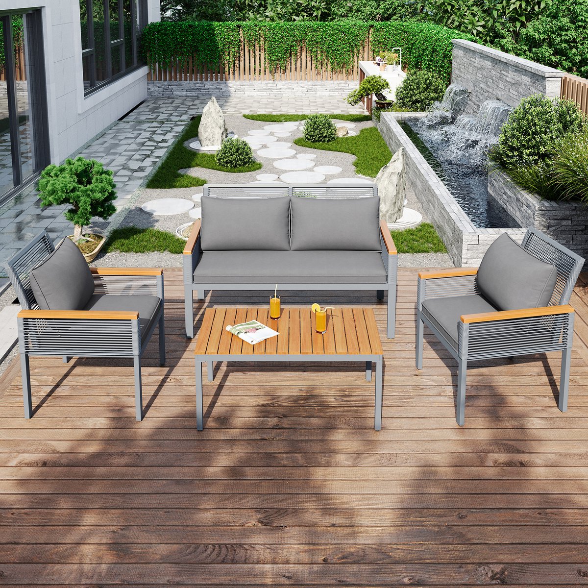 sweiko tuin lounge set, tuinmeubelset met comfortabel kussen