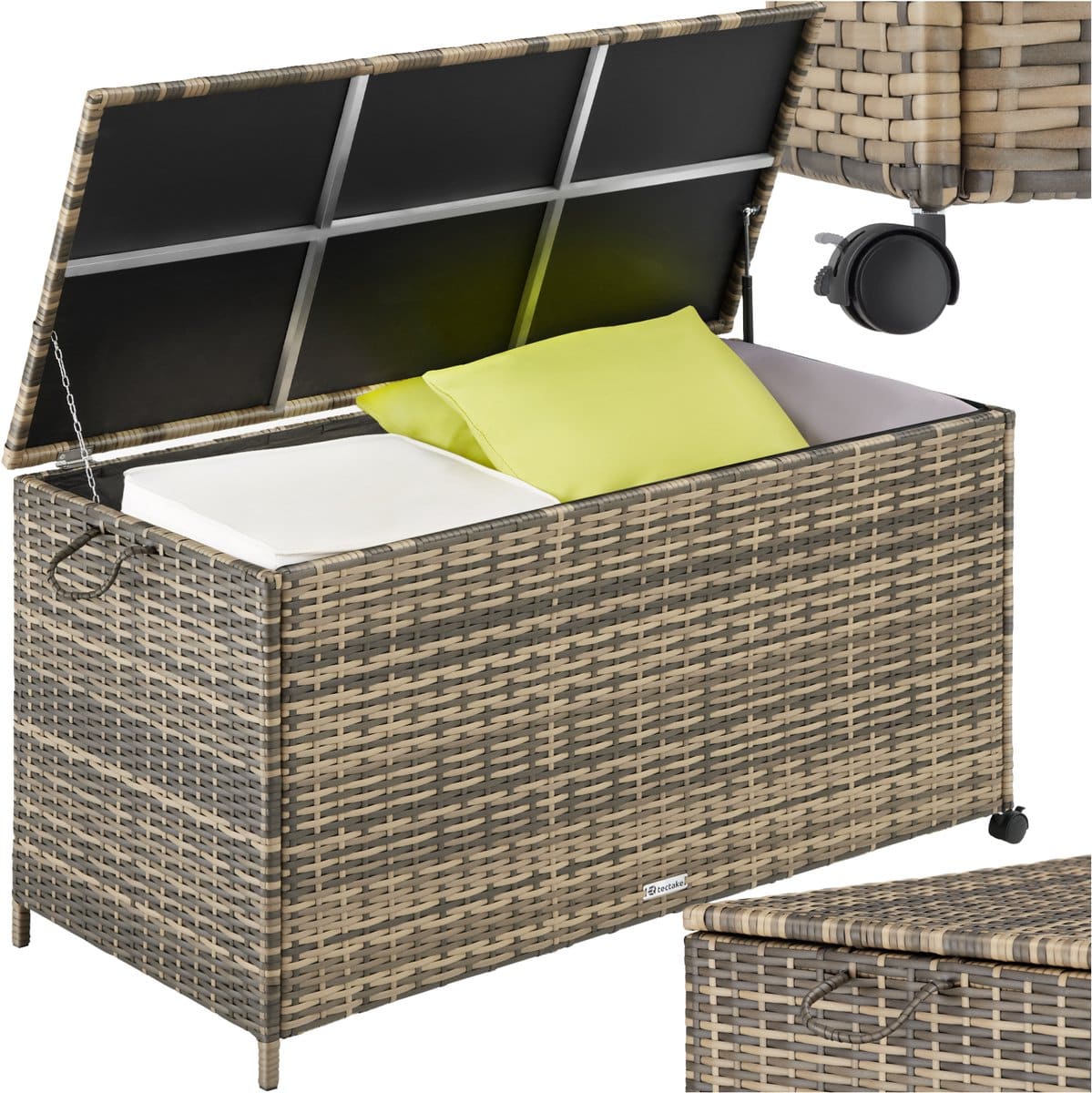 tectake® wicker opbergbox 297 l kussenbox voor buiten