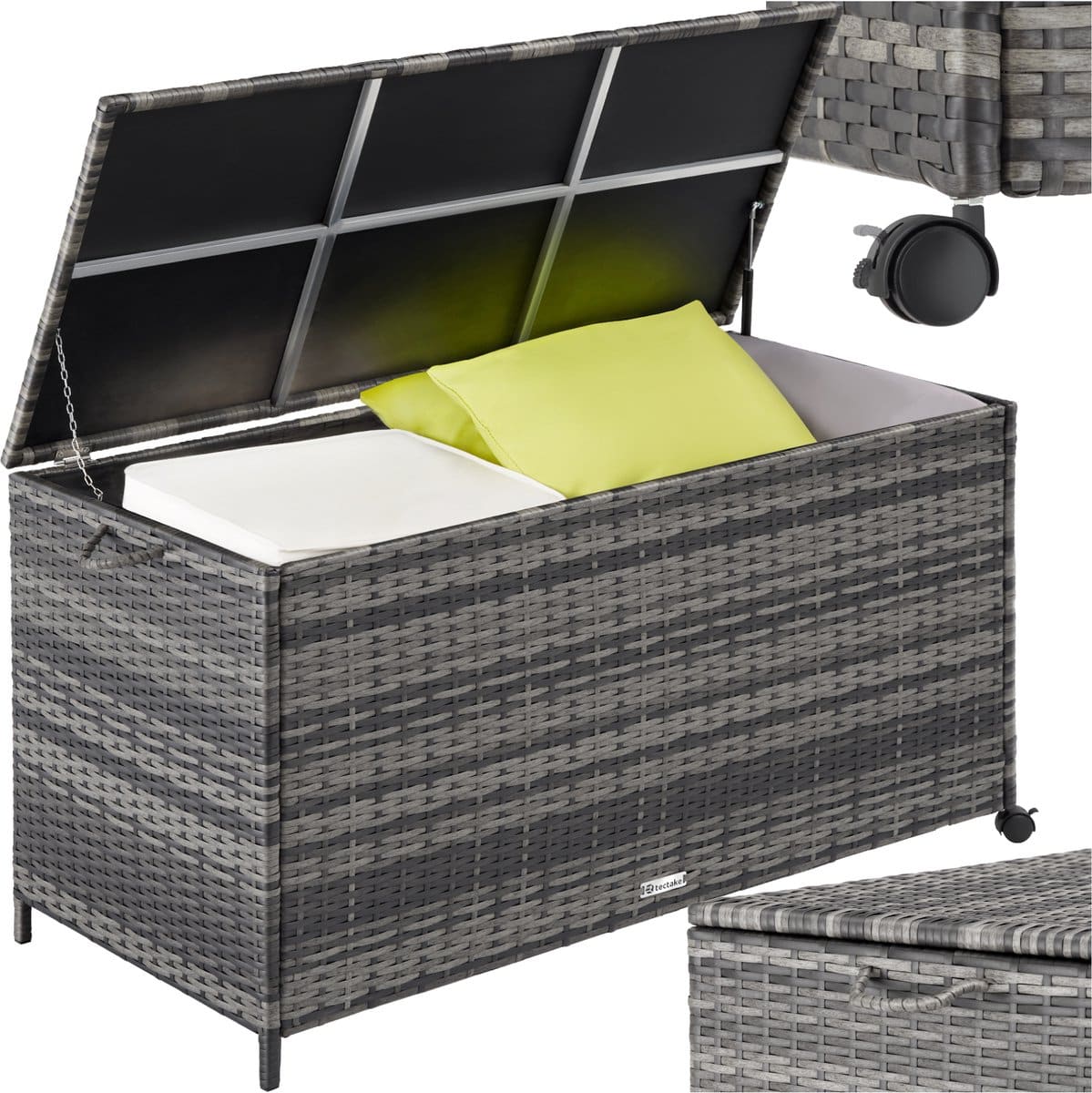 tectake® wicker opbergbox 297 l kussenbox voor buiten