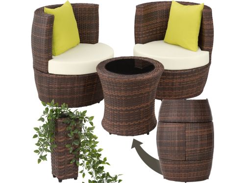 tectake® - Wicker zitgroep balkonset Nice - tafeltje met glasplaat