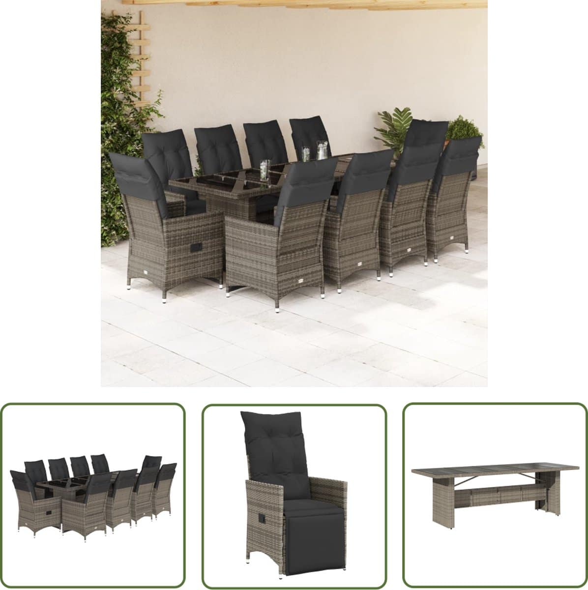 the living store 11 delige bistroset met kussens poly rattan grijs