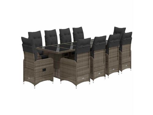The Living Store 11-delige Bistroset met kussens poly rattan grijs
