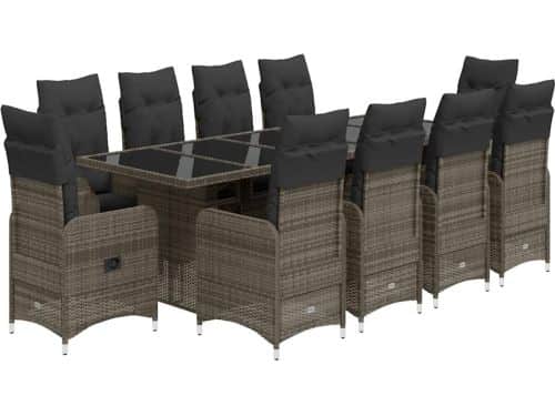 The Living Store 11-delige Bistroset met kussens poly rattan grijs