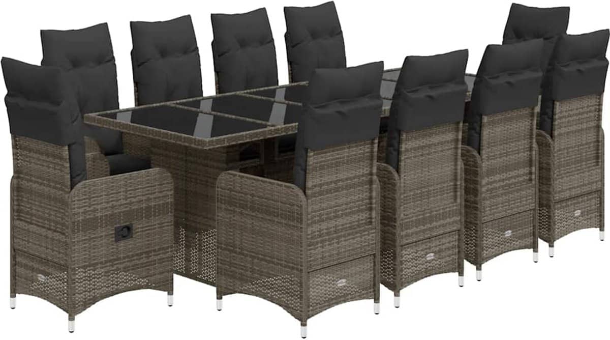 the living store 11 delige bistroset met kussens poly rattan grijs