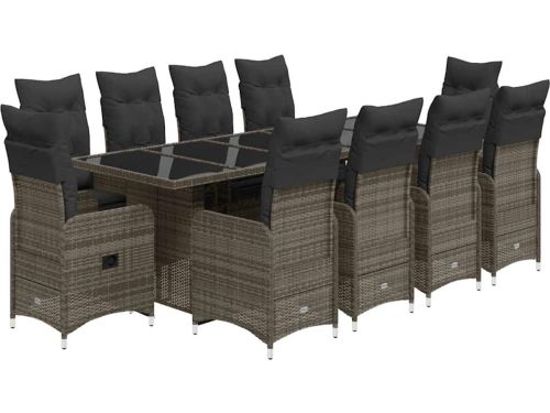 The Living Store 11-delige Bistroset met kussens poly rattan grijs