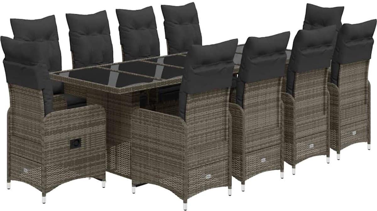 the living store 11 delige bistroset met kussens poly rattan grijs
